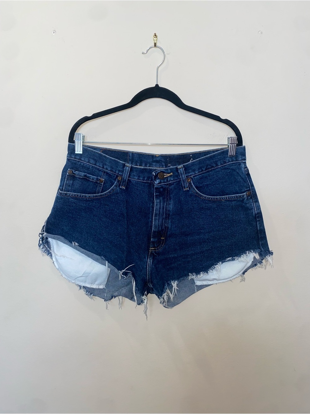 Vintage Wrangler Dark Wash Distressed High-Rise Cut-Off Denim Shorts